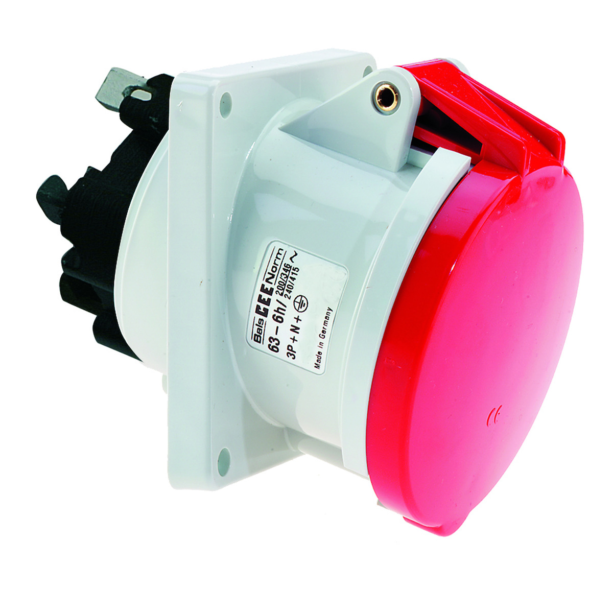 CEE-inbouwcontactdoos, 63A, schuin, QUICK-CONNECT, hittebestendig, 114x114, IP44